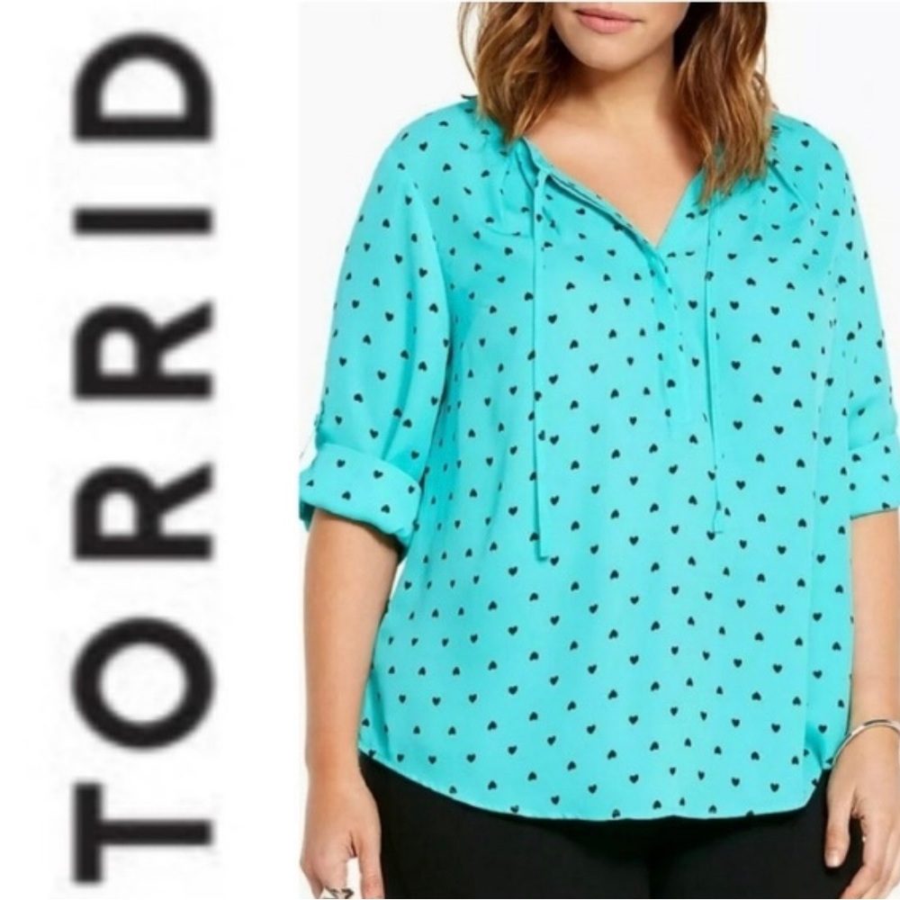 🖤 Torrid Teal Heart Print Georgette Blouse